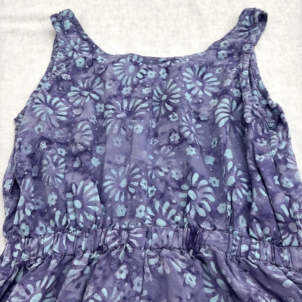Batik Bali, Floral Purple and blue 100% rayon kids sleeveless Med Dress (mlb)